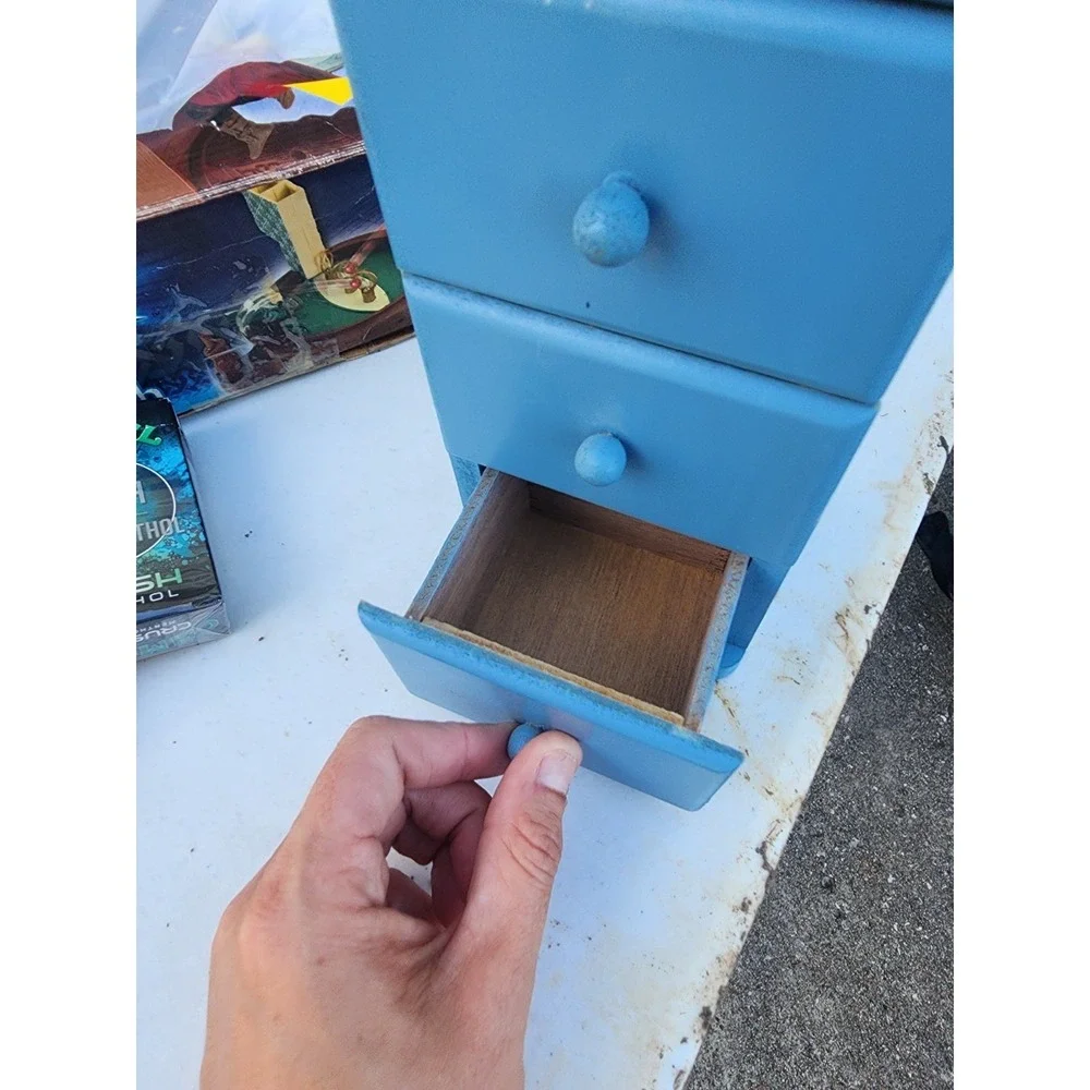 Vintage Blue 6 Drawer Wooden Heart Spice Cabinet What Not Shelf,  Heart Cutout,